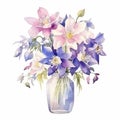 Watercolor Columbine Bouquet In Vase