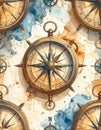 Watercolor Compass Rose Nautical Navigation Pattern Royalty Free Stock Photo