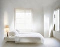 Watercolor of A completely white bedroom with window covered by a