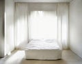 Watercolor of A completely white bedroom with window covered by a