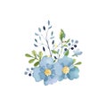 Watercolor composition with blue flowers. Elegant bouquet. Royalty Free Stock Photo