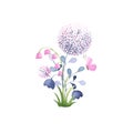 Watercolor composition with blue and pink flowers. Elegant bouquet. Royalty Free Stock Photo