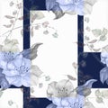 Monochrome flowers on background frame. Seamless pattern for design.