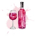 Watercolor composition with red wine and elements Royalty Free Stock Photo