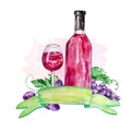 Watercolor composition red wine Royalty Free Stock Photo