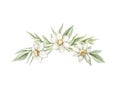 Watercolor composition wreath with green twigs, daisies flowers and leaves Royalty Free Stock Photo