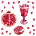 Watercolor compositions with pomegranates, pomegranate seeds and pomegranate juice