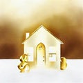 Watercolor of The concept of expensive real Golden house with number on