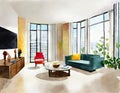 Watercolor of Condo Interior Design Royalty Free Stock Photo