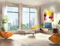 Watercolor of Condo Interior Design Royalty Free Stock Photo