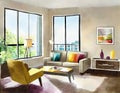 Watercolor of Condo Interior Design Royalty Free Stock Photo