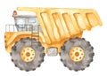 Watercolor construction machines. Dump truck, mining dump truck Royalty Free Stock Photo