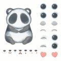Watercolor constructor with funny bear panda and different emotions