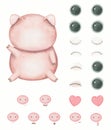 Watercolor constructor with funny piggy and different emotions