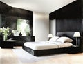 Watercolor of Contemporary bedroom featuring sleek black marble and side