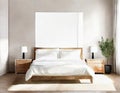 Watercolor of Contemporary bedroom with white minimalist wooden and paintings