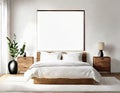 Watercolor of Contemporary bedroom with white minimalist wooden and paintings