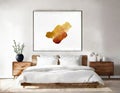 Watercolor of Contemporary bedroom with white minimalist wooden and paintings