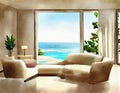 Watercolor of Contemporary elegant living room with