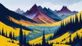 A watercolor contemporary landscape, Colorful Colorado.