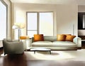 Watercolor of Contemporary living room with couch and