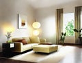 Watercolor of Contemporary living room with couch and