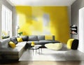 Watercolor of Contemporary living room Yellow and gray gray Popular color