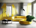 Watercolor of Contemporary living room Yellow and gray gray Popular color