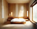 Watercolor of Contemporary wooden bedroom with modern