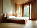 Watercolor of Contemporary wooden bedroom with modern