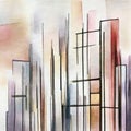 Watercolor of Continuous abstract linear drawing of modern urban building Royalty Free Stock Photo