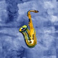 Watercolor copper brass band saxophone on blue background Royalty Free Stock Photo