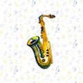 Watercolor copper brass band saxophone on note white background Royalty Free Stock Photo