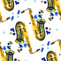 Watercolor copper brass band saxophone seamless pattern on white background Royalty Free Stock Photo