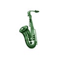 Watercolor copper brass band saxophone green on white background Royalty Free Stock Photo