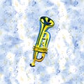 Watercolor copper brass band trumpet on blue Royalty Free Stock Photo