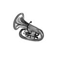 Watercolor copper brass band tuba. Black on white background