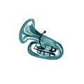 Watercolor copper brass band tuba turquoise on white background Royalty Free Stock Photo