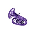 Watercolor copper brass band tuba violet on white background Royalty Free Stock Photo