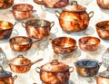 Watercolor Copper Cookware Pattern - A Culinary Art Collection Royalty Free Stock Photo