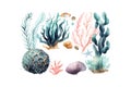 Watercolor corals and fish. Vector illustration Royalty Free Stock Photo