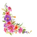 Watercolor corner ornament of bright flowers