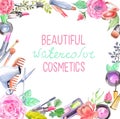 Watercolor cosmetics set Royalty Free Stock Photo