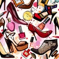 Watercolor cosmetics and shoes collection