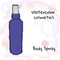 Watercolor cosmetics. Watercolor body spray on a blurred background