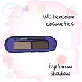 Watercolor cosmetics. Watercolor eyebrow shadow on a blurred background