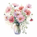 Watercolor Cosmos Bouquet In Vase