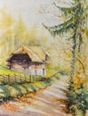 Old house watercolors painted