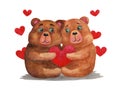 Watercolor couple of cute bears for Valentine's day