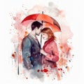 Watercolor Couple in Love for Valentine\'s Day. Perfect for Greeting Cards and Invitations.